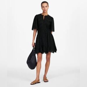 MADEWELL Black Eyelet‎ Flutter Sleeve Cotton Mini Dress Womens Size 16